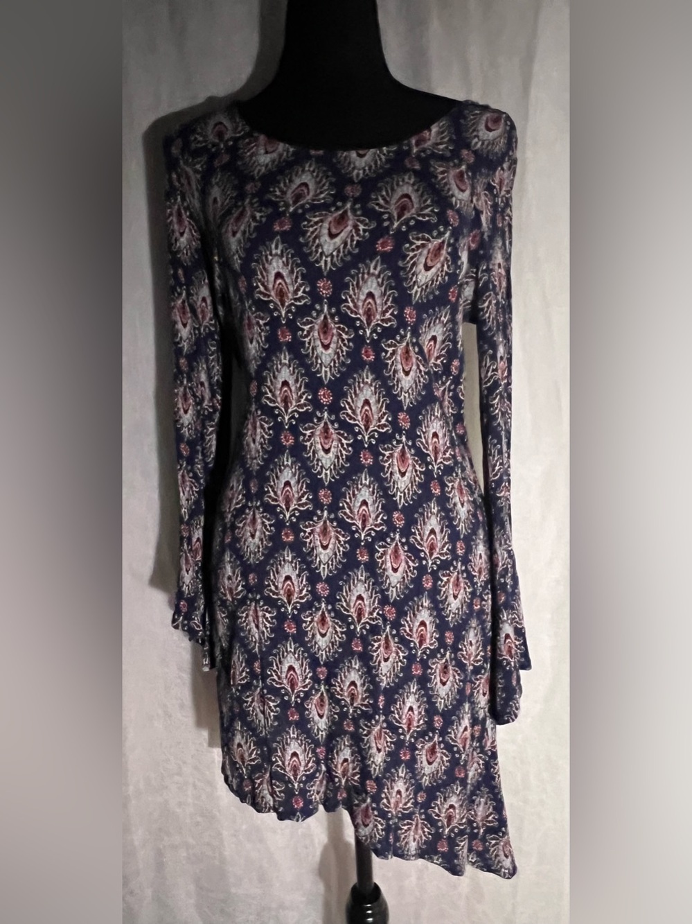 Mossimo Supply Co. Navy Long-Sleeve Printed Shift Dress with Pink Accents